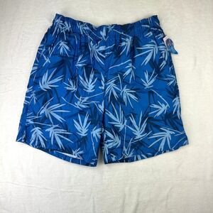 Wave Zone Swim Trunks Mens L Blue Tropical Palm Relaxed Board Shorts Y2K